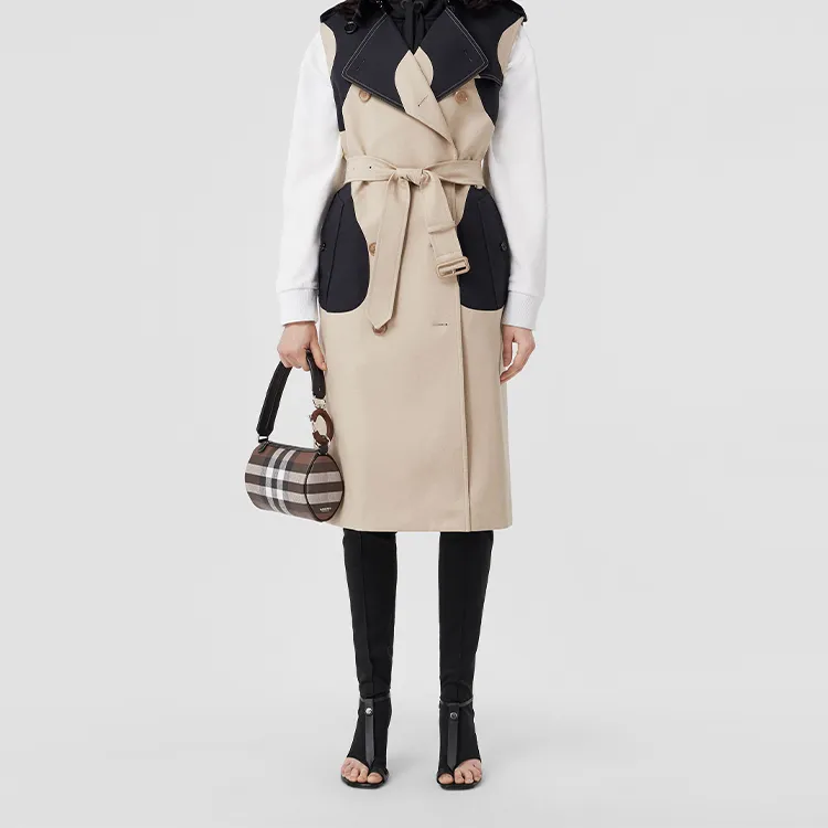 Burberry Plaid Patchwork Leather Cylinder Bag Handbag Shoulder Bag Women's Dark Birch Brown-4