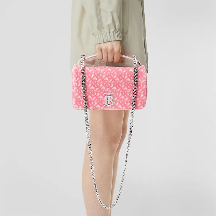 Burberry Lola Lola Bag Cotton Acrylic Sheepskin Shoulder Bag Crossbody Bag Handbag Small Size Women's Pink-5