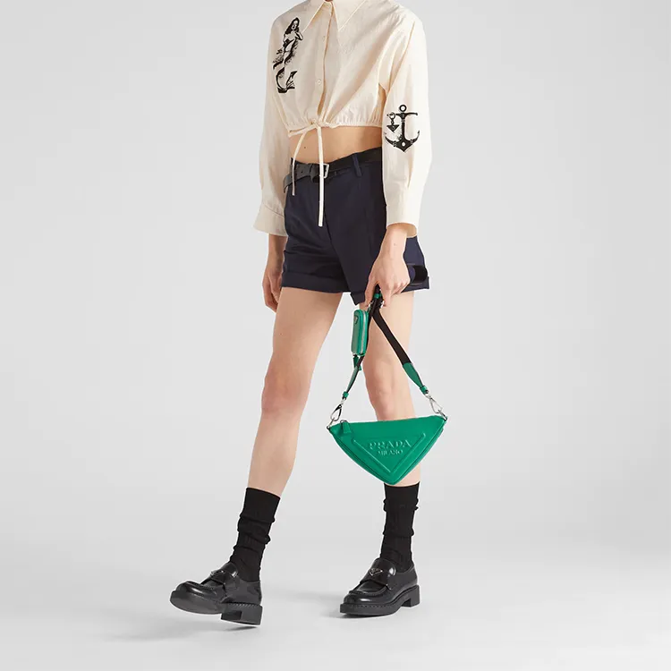 PRADA Triangle Leather Shoulder Bag Mango-5