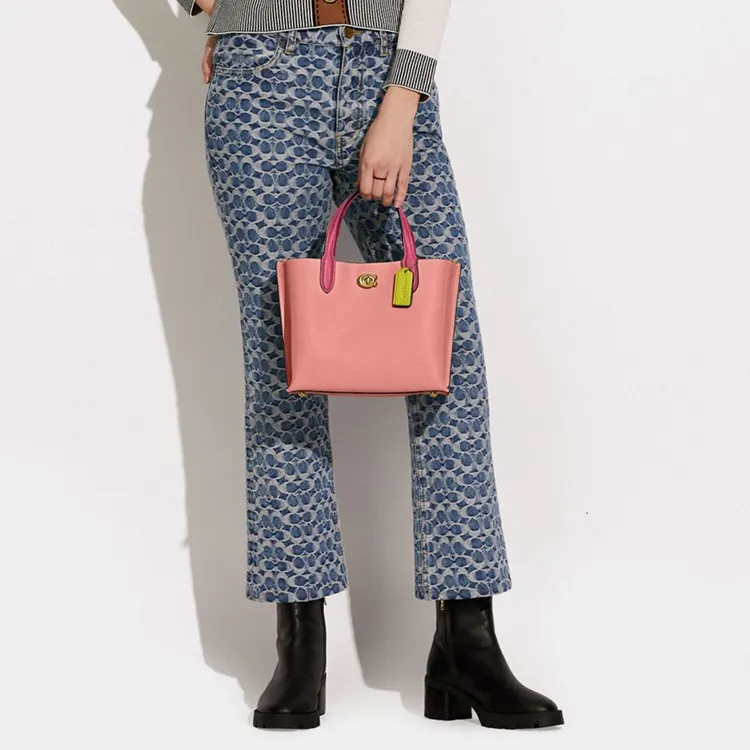COACH Willow Cow Leather Tote Bag, Shopping Bag, One Shoulder Handbag, Crossbody Bag Medium Size Women's Pink-4
