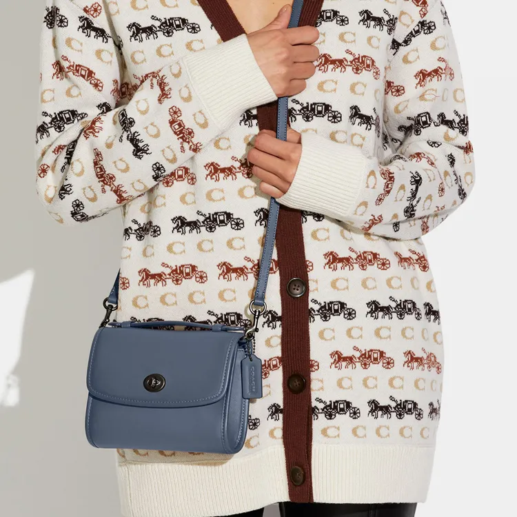 COACH Turnlock Leather Handbag Shoulder Bag Crossbody Bag Mini Women's Haze Blue-2