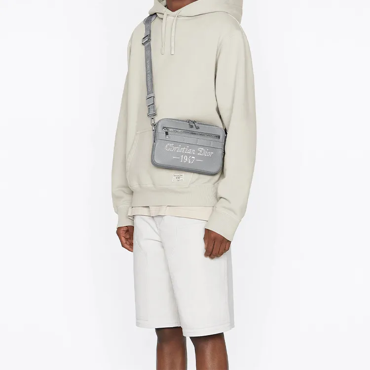 DIOR Grained Calfskin Messenger Bag Shoulder Bag Camera Bag Crossbody Bag Men's Gray-6