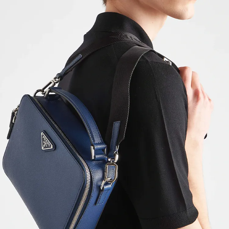 PRADA BriqueSaffiano Nylon And Leather Shoulder Bag Crossbody Bag Regular Men's Dark Blue-3