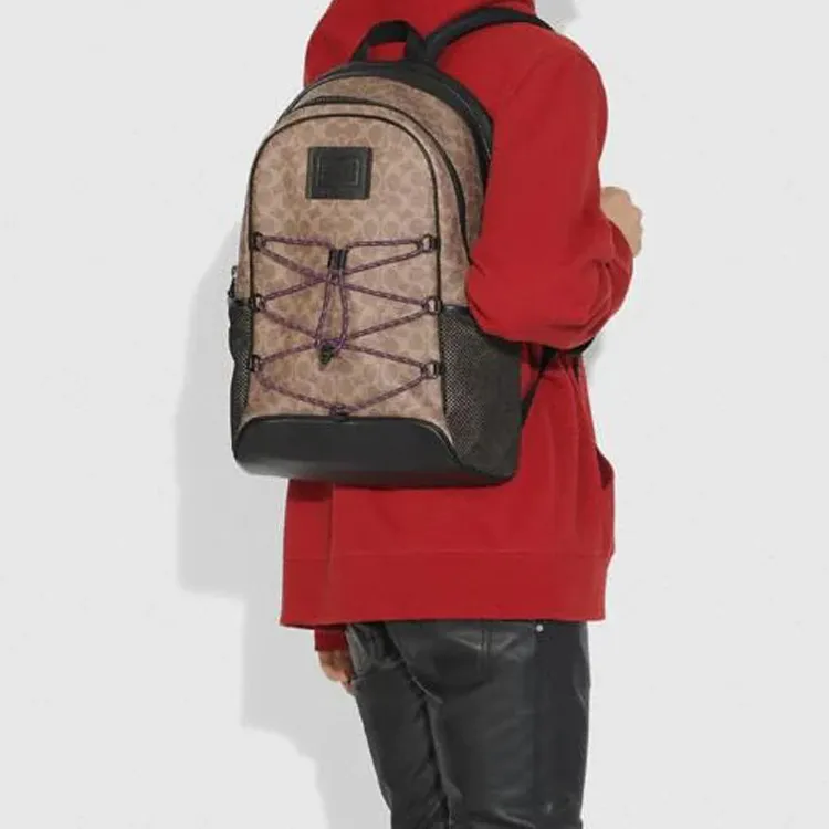 COACH Academy Canvas With Leather Backpack Large Size Men's Monogram Brown-4
