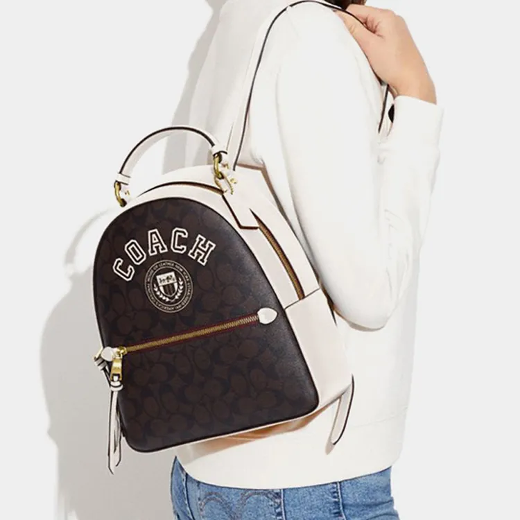 COACH Jordyn Artificial Leather Backpack Large Size Women's Brown & Chalk White-3