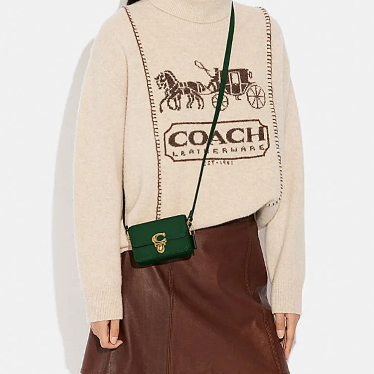 COACH Studio Cow Leather Shoulder Bag Crossbody Bag Small Size Women's Vintage Green-5