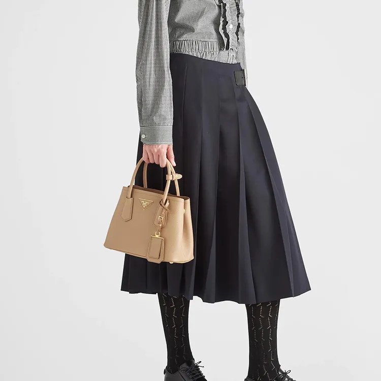 PRADA Double Leather Tote Bag, Shopping Bag, Shoulder Bag, Crossbody Bag, Handbag Mini Women's Sand Yellow-4