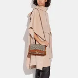 COACH Bandit Cow Leather With Fabric Crossbody Bags Shoulder Bags Medium Size Women's Brown/Gray