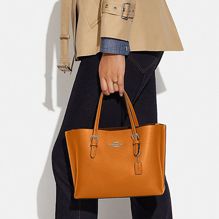 COACH Mollie Cow Leather Tote Bag Shopping Bag Shoulder Bag Crossbody Bag Medium Size Women's Orange-4
