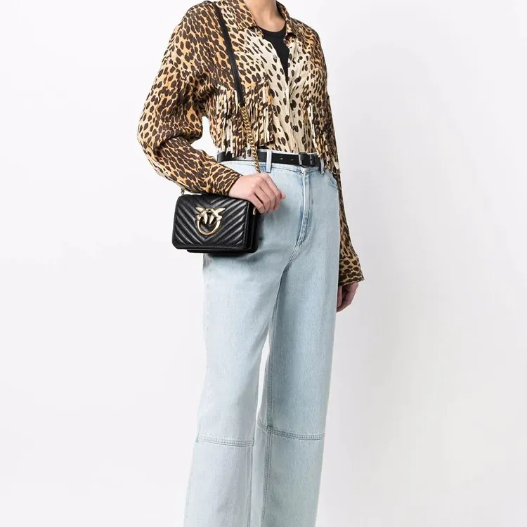 PINKO Sheepskin Shoulder Bag, Crossbody Bag Women's Black, Black Gold-4