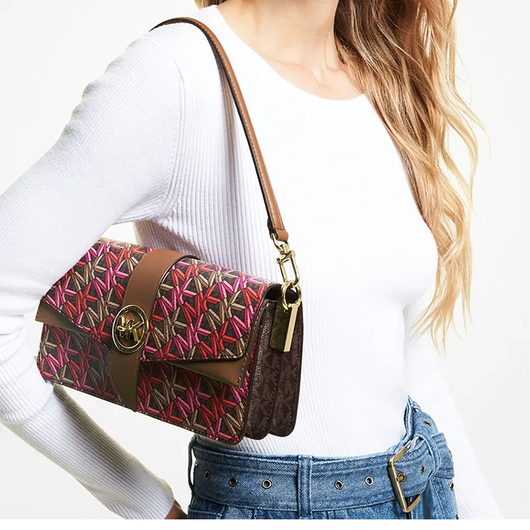 MICHAEL KORS Greenwich Artificial Leather Baguette Shoulder Bag Women's Brown & Red-4