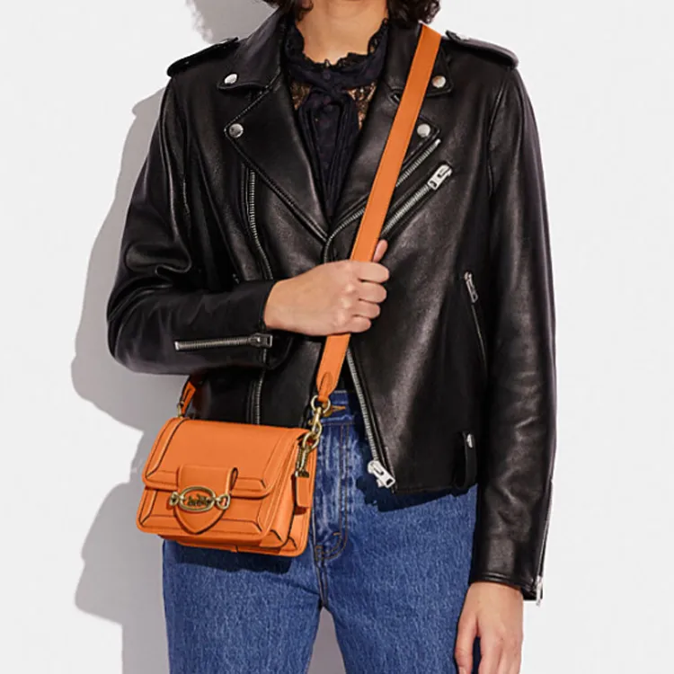 COACH Hero Cow Leather Handbag, Shoulder Bag, Crossbody Bag Trumpets Women's Orange-3