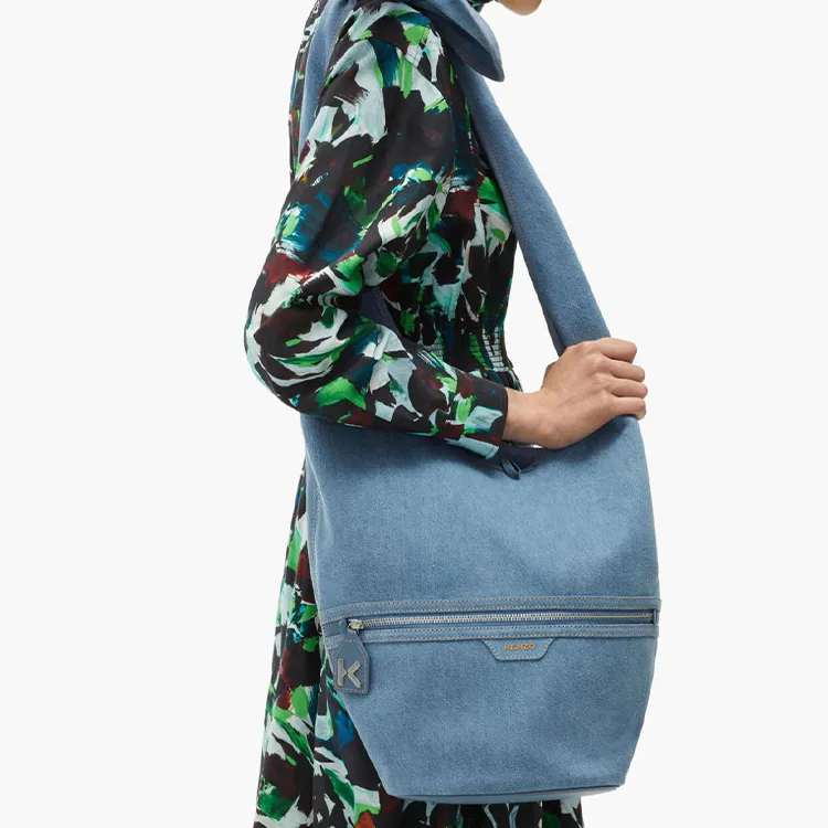 KENZO Denim Tote Bag, Shoulder Bag Large Size Women's Denim Blue-3