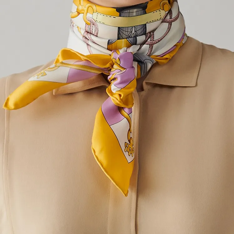 HERMES Silk Scarves Women's Sunlight Yellow/Parmesan Purple-1