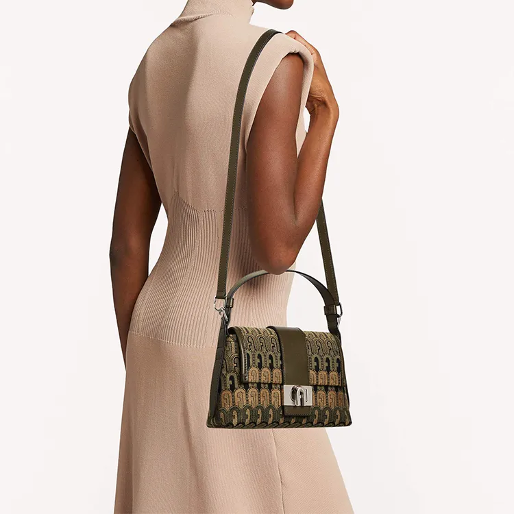 Furla Charlie Fabric With Calfskin One Shoulder Handbag Trumpets Women's Multicolor-4