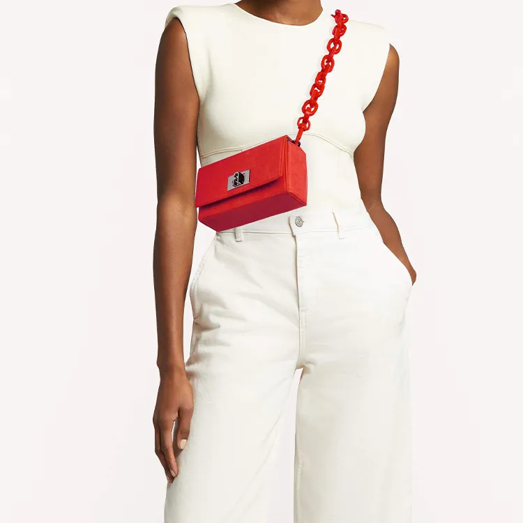 Furla Special Paper Like Fabric Box Bag, Sling Bag, Shoulder Bag Mini Women's Poppy Red-5