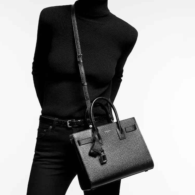 SAINT LAURENT SAC DE JOUR Grained Leather Tote Bag Shopping Bag Shoulder Bag Crossbody Bag Handbag Women's Gray Khaki-5