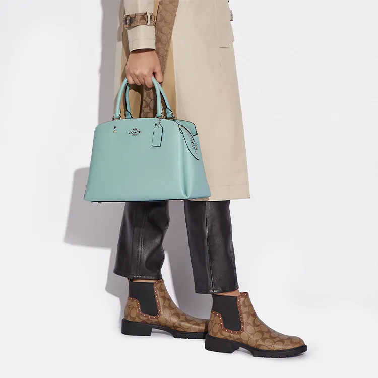 COACH Lillie Leather Handbag Large Size Women's Light Lake Green-3