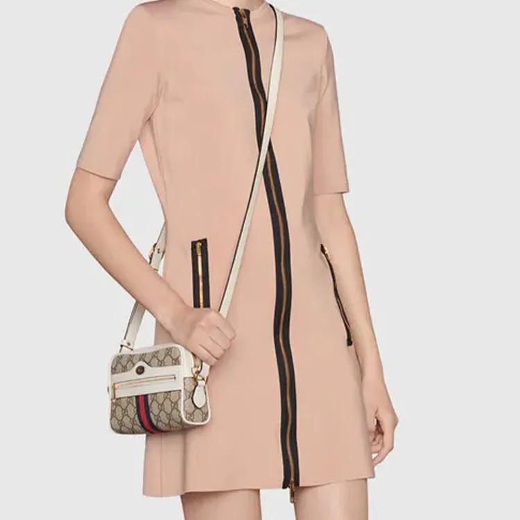 GUCCI Ophidia Canvas With Leather Crossbody Bag Shoulder Bag Women's Beige-7