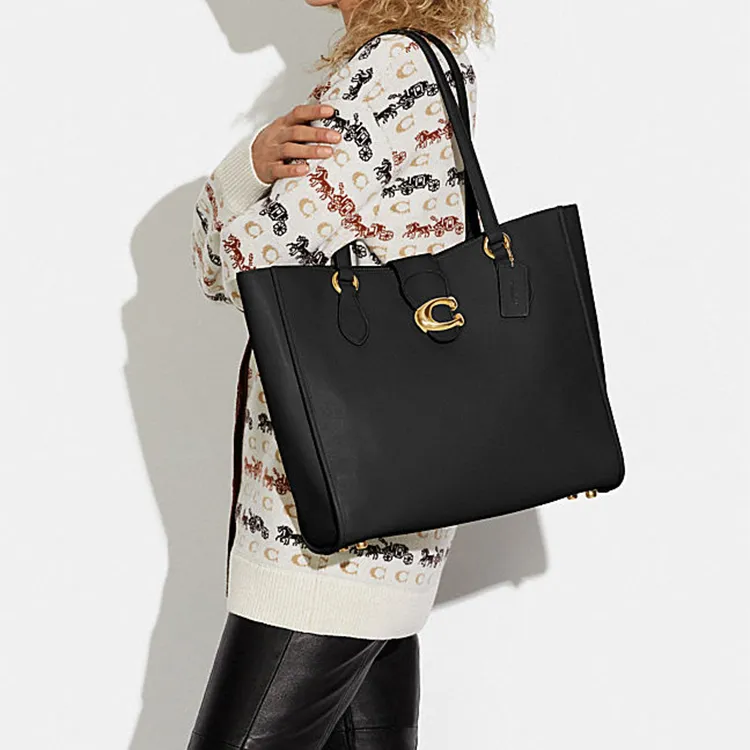 COACH Cow Leather Tote Bag, Shopping Bag, Shoulder Bag Women's Black-3