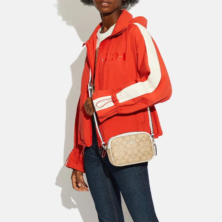COACH Camera Canvas With Leather Camera Bag Shoulder Bag Crossbody Bag Small Size Women's White & Khaki Monogram-3