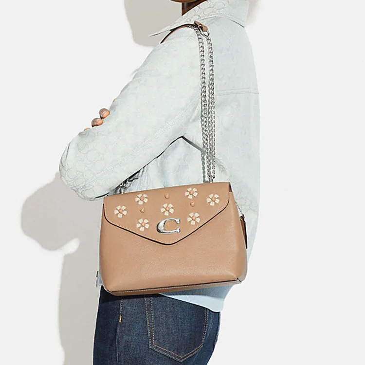 COACH Polished Leather Convertible Crossbody Bag Medium Size Women's Milk Tea-4