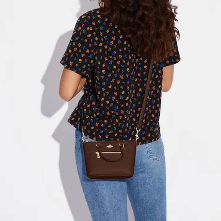 COACH Gallery Leather Tote Bag Shopping Bag Handbag Shoulder Bag Crossbody Bag Small Size Women's Dark Horse Brown-3