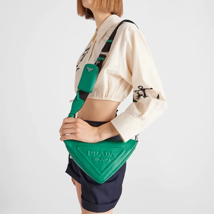 PRADA Triangle Leather Shoulder Bag Mango-4