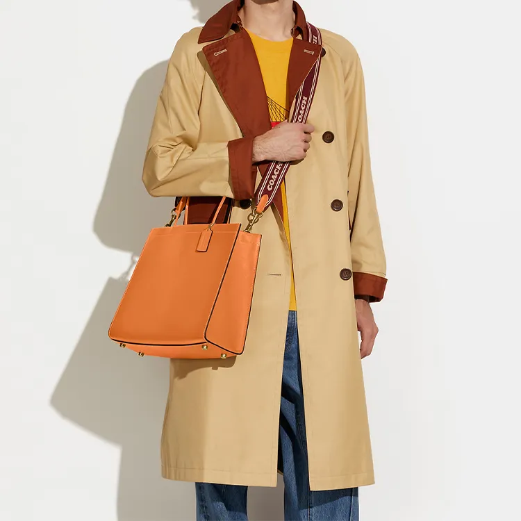 COACH Cashin Leather Solid Color Handbag, Square Tote, Shoulder Bag Large Size Women's Papaya Orange-4