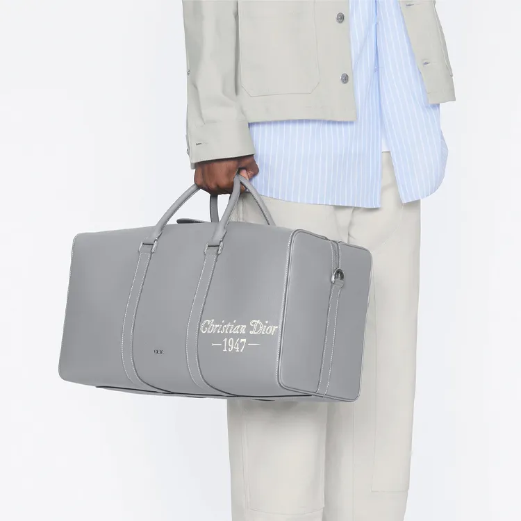 DIOR Lingot Grained Calfskin Travel Bag Gym Bag Portable Crossbody Bag Shoulder Bag Men's Gray-7