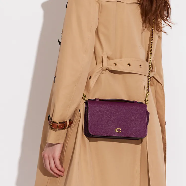 COACH Bea Cross-Stitch Leather Handbag Shoulder Bag Crossbody Bag Small Size Women's Berry Purple-4
