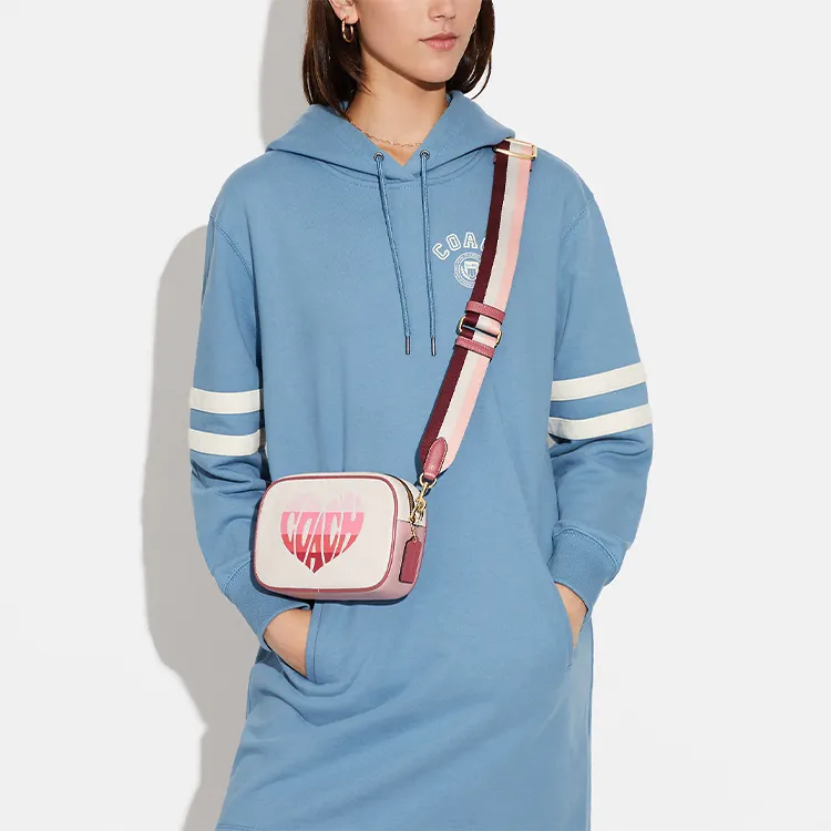 COACH Jamie Refined Pebble Texture Cow Leather Camera Bag, Shoulder Bag, Crossbody Bag Trumpets Women's White & Pink-3