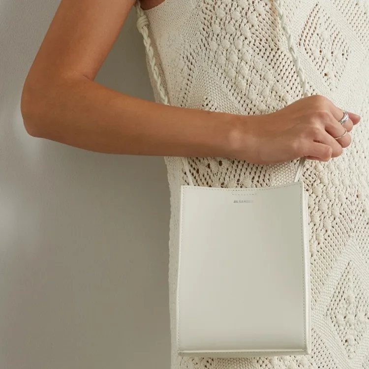 JIL SANDER Calfskin Crossbody Bag, Shoulder Bag Trumpets Women's White-5