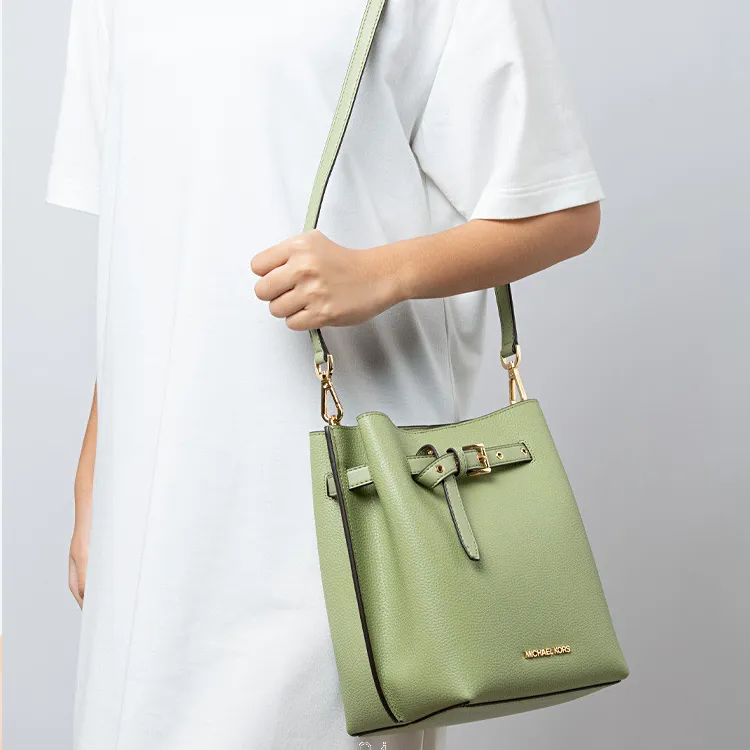 MICHAEL KORS Emilia Leather Bucket Bag, Shoulder Bag, Crossbody Bag Trumpets Women's Light Sage Green-4