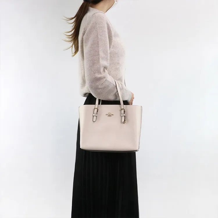 COACH Mollie Leather Tote Bag Shopping Bag Portable Crossbody Bag Shoulder Bag Medium Size Women's Chalk White-3