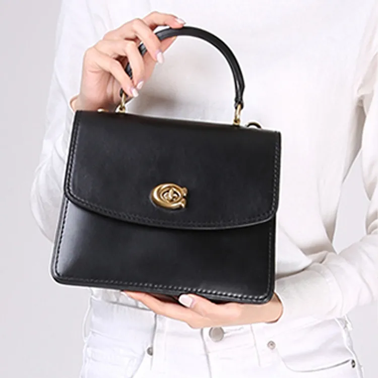 COACH Parker Calfskin Handbag, Shoulder Bag, Crossbody Bag Small Size Women's Black-4