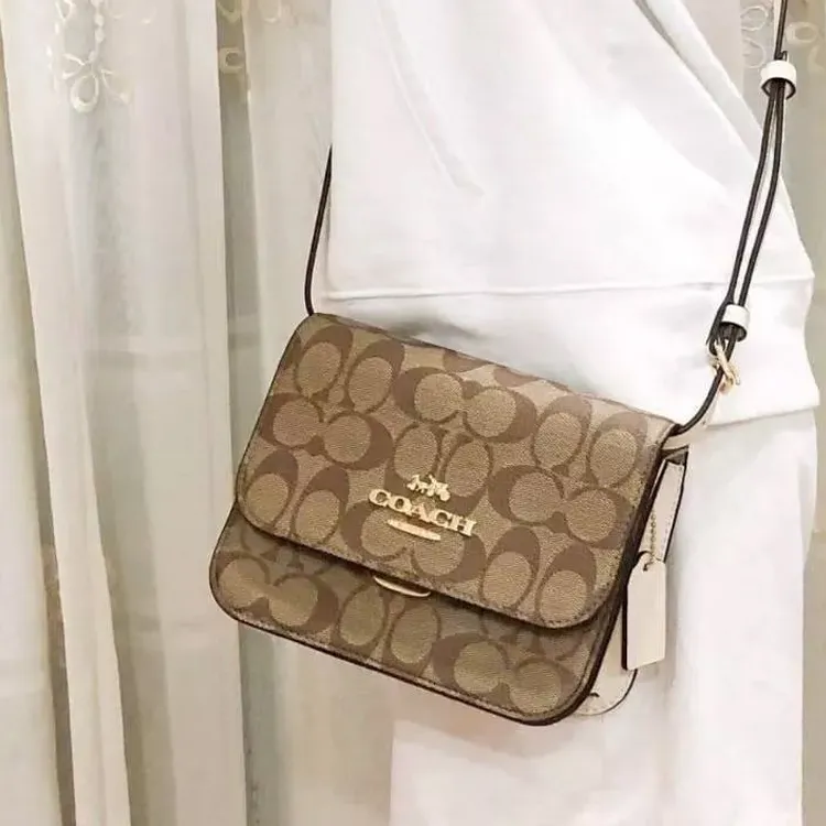 COACH Brynn Canvas With Leather Small Square Bag Shoulder Bag Crossbody Bag Small Size Women's Brown-3