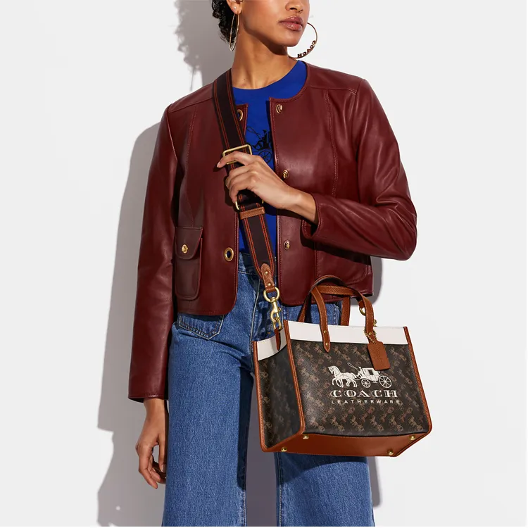COACH Field Cow Leather Shoulder Bag, Crossbody Bag, Handbag Tubas Women's Dark Brown & White-2
