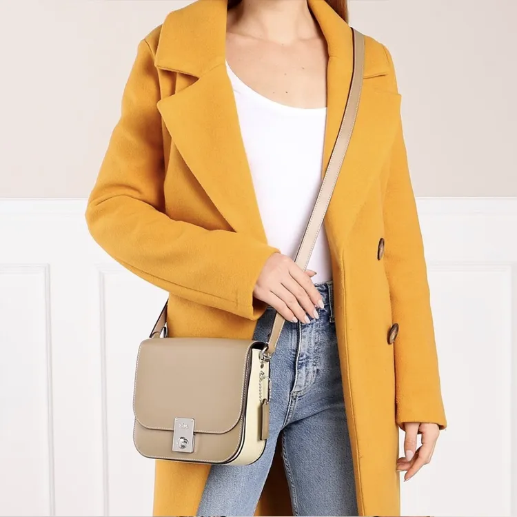 COACH Hutton Saddle Leather Saddle Bag Crossbody Shoulder Bag Women's Taupe-5
