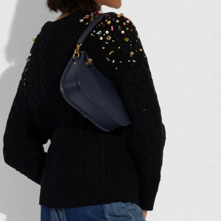 COACH Swinger Nylon Leather Mahjong Bag Shoulder Bag Handbag Crossbody Bag Shoulder Bag Women's Dark Blue-3