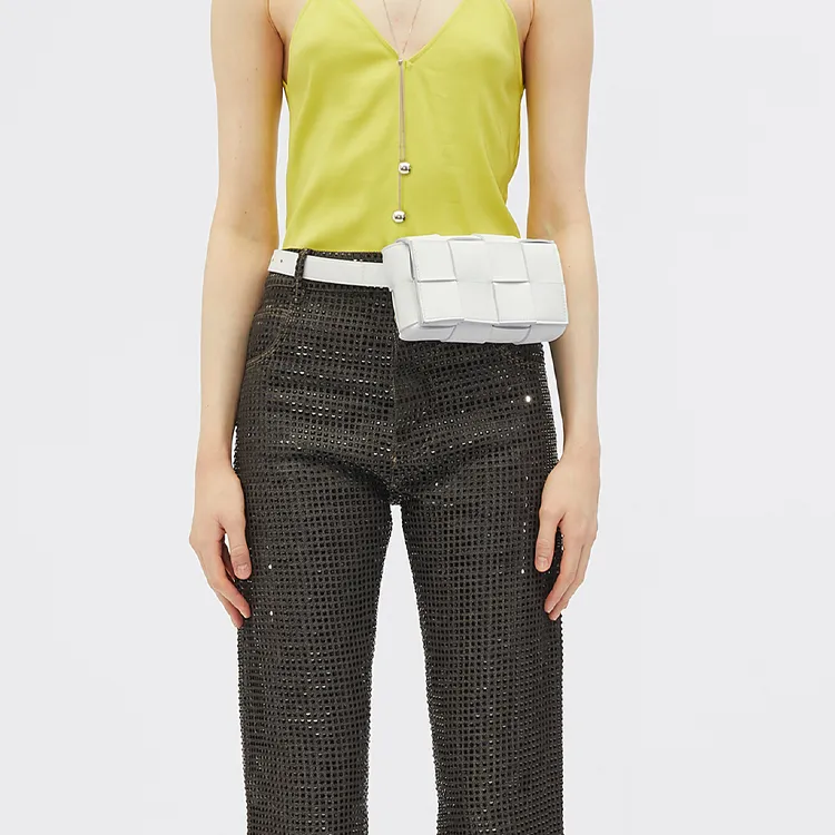 Bottega Veneta CASSETTE Sheepskin Tofu Bag Fanny Pack Mini Women's White-4