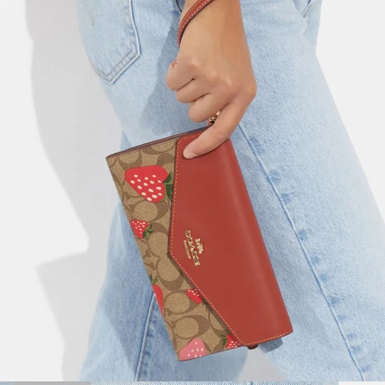 COACH Envelope Canvas With Leather Envelope Bag, Clutch Small Size Women's Brown & Umber-2