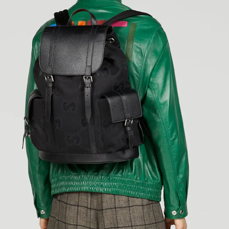 GUCCI Canvas With Leather Backpack Large Size Men's Black-8