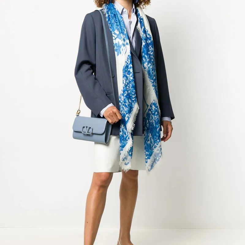 Valentino Cow Leather Shoulder Bag Women's Sky Blue-4