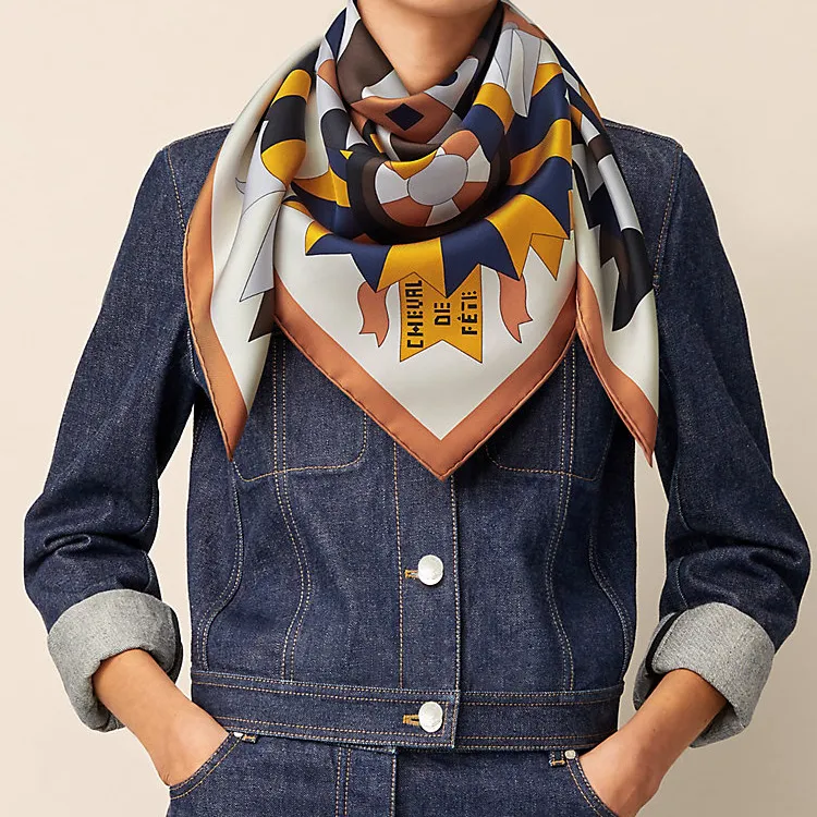 HERMES Silk Scarves Women's Saffron-1