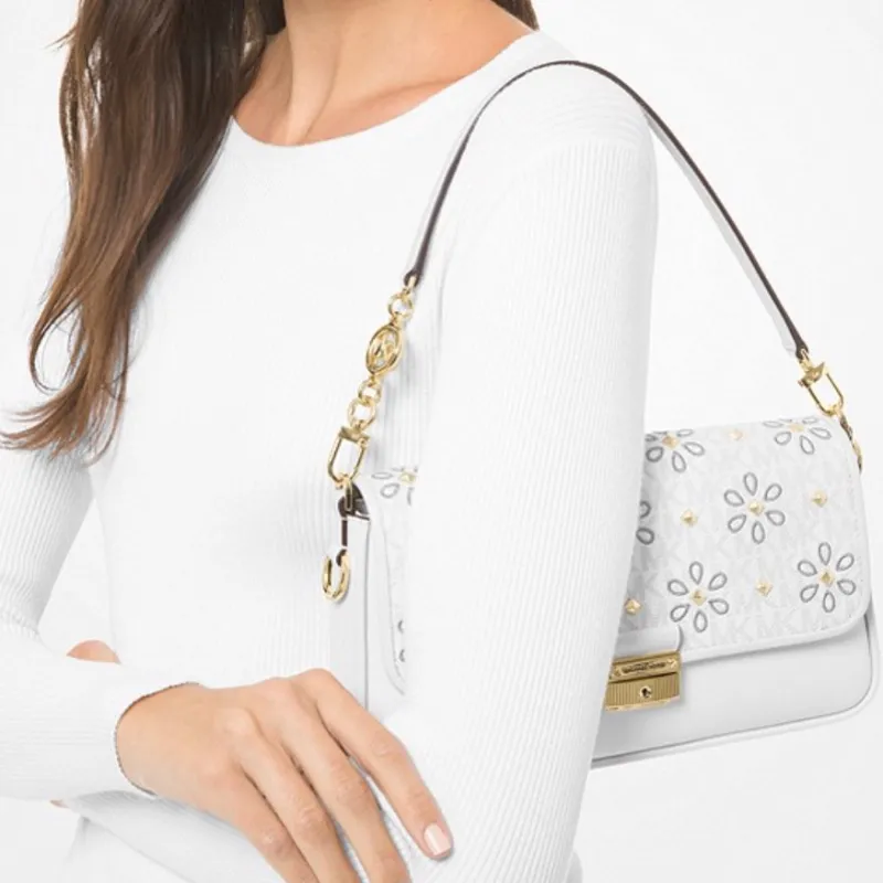MICHAEL KORS Bradshaw Leather Shoulder Bag Crossbody Bag Handbag Small Size Women's White-3