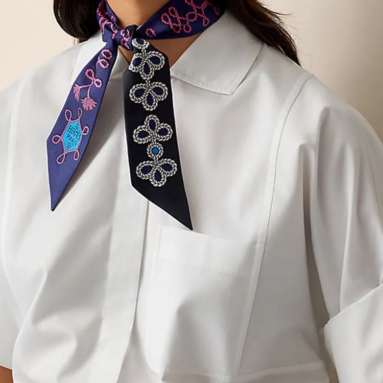 HERMES Small Silk Scarves Women's Blue Black-1
