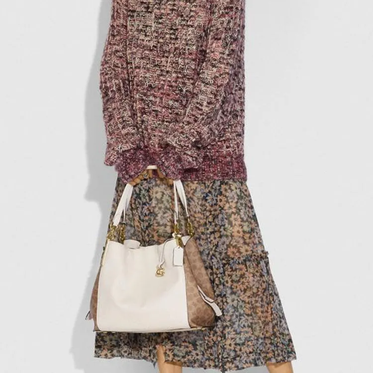 COACH Dalton Multicolor Monogram Canvas With Leather Crossbody Bag Shoulder Bag Large Size Women's White/Khaki Monogram-4