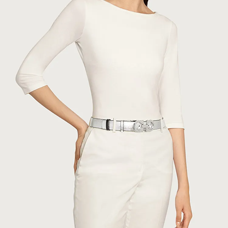 Ferragamo Gancini Leather Belts Women's Silver-1