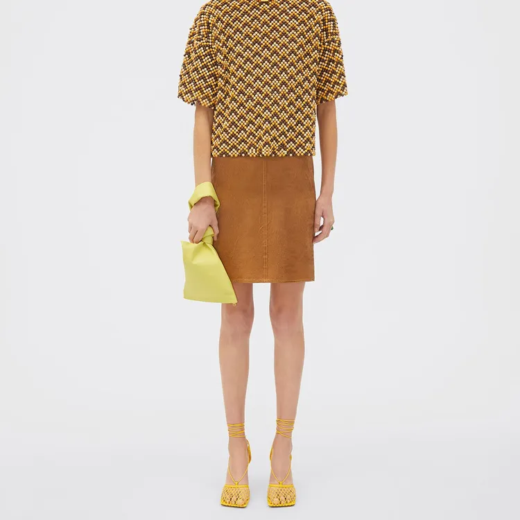 Bottega Veneta Calfskin Clutch Handbag Women's Yellow-5